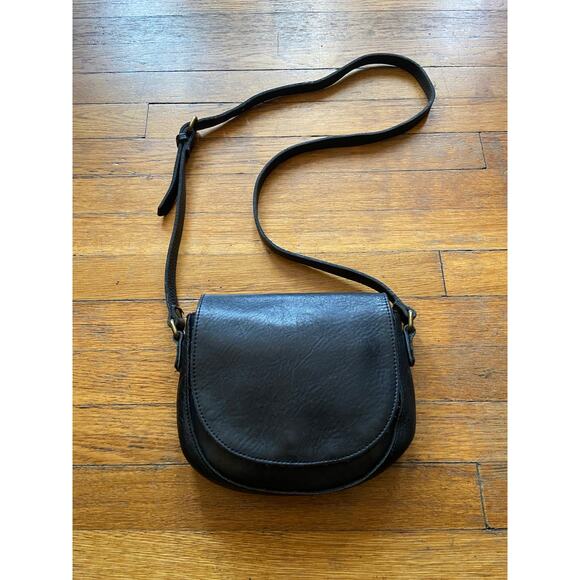 DULUTH TRADING CO. Distressed Black Leather Crossbody Bag - Picture 1 of 13